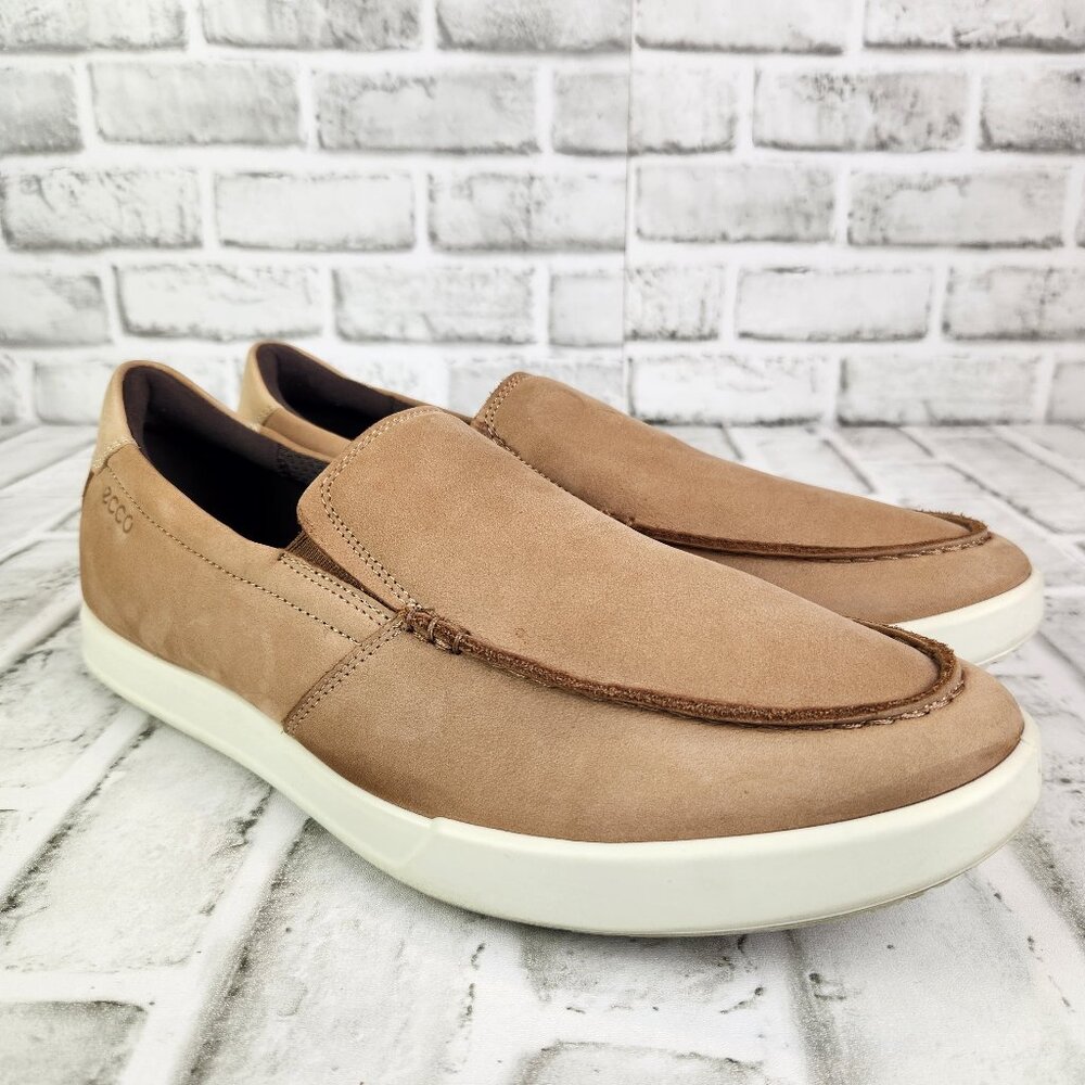 ECCO Cathum Men's US 10-10.5 EU 44 Brown Tan Nubuck Leather Moc Toe Slip-On Shoe
